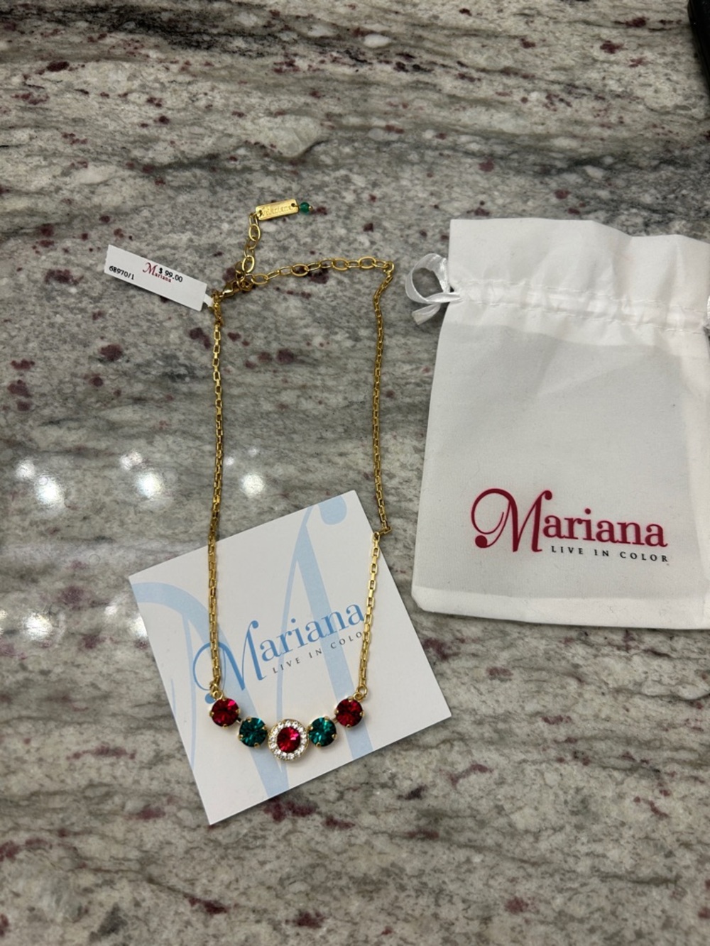 Mariana Gold-Tone Necklace with Red and Green Crystals